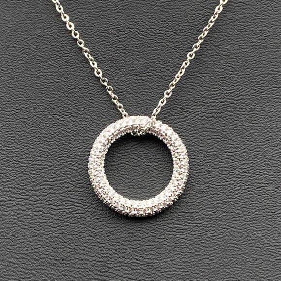 Sparkling Silver Eternity Circle Pendant Necklace - Picture 2 of 8